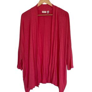 Chicos Stretch Knit Open‎ Front Cardigan Womens XL Pink 3/4 Sleeve Flowy